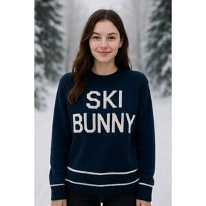 Ski Bunny Varsity Style Sweater Navy Blue by Ring Street sz L